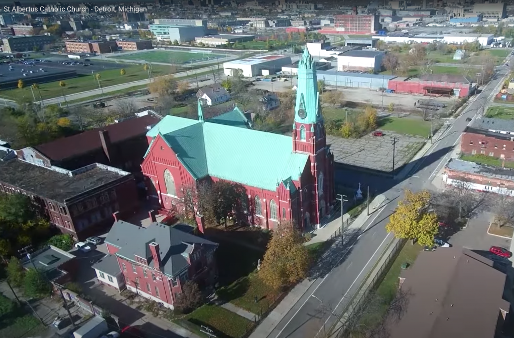 Drone video of St. Albertus Church in Detroit Michigan